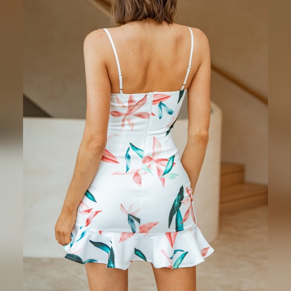 Selfie Leslie Emoji Bodycon Mini Dress - White and Pink Floral Print - XS - Picture 10 of 12